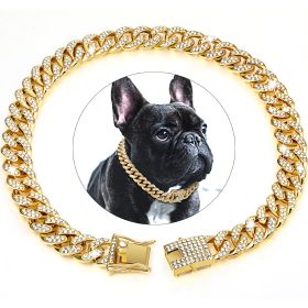 Dog Chain Crystal Artificial Diamondoid Dog Collar Walking Metal Chain Collar With Secure Buckle (Color: golden, size: 4XL)