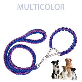 Eight-strand nylon braided dog collar leash dog chain impact blasting chain pet leash (colour: blue, Specification (L * W): L)