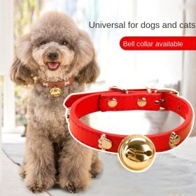 Leather Pet Collars Pet paw print bone alloy bell collar dog collar Best Santa Xmas Gifts cat collar (Color: Pink, size: L)