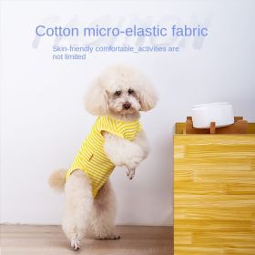 Little dog striped belly protection clothes Teddy Bomei Keji fighting cattle dog spring and summer clothing pet small dog thin clothes (Color: Striped belly protector yellow, size: M)