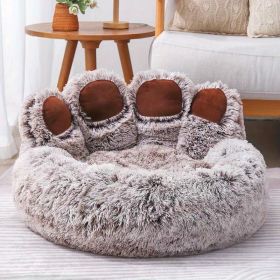 Dog Bed Cat Pet Sofa Cute Bear Paw Shape Comfortable Cozy Pet Sleeping Beds For Small, Medium, And Large Dogs And Cats, Soft Fluffy Faux Fur Cat Cushi (Color: Brown, size: M-25.59*25.59*14.96inch)