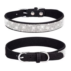 Pet Collar Shiny Artificial Rhinestone Dog Collar For Puppy And Cat; Microfiber Cat Collar (Color: Black, size: XS)