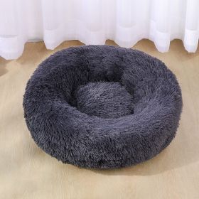 Dog Bed Super Soft Washable Long Plush Pet Kennel Deep Sleep Dog House Velvet Mats Sofa For Dog Basket Pet Cat Bed (Color: Dark gray, size: 70cm)