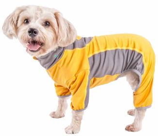 Pet Life Active 'Warm-Pup' Heathered Performance 4-Way Stretch Two-Toned Full Body Warm Up (Color: orange, size: X-Small)