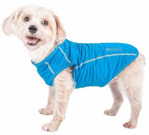 Pet Life Active 'Racerbark' 4-Way Stretch Performance Active Dog Tank Top T-Shirt (Color: Blue, size: small)