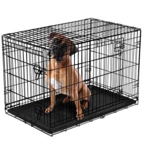 Double-Door Foldable Metal Wire Dog Crate with Divider, XX-Large, 48" (Color: 42", size: Single-Door)